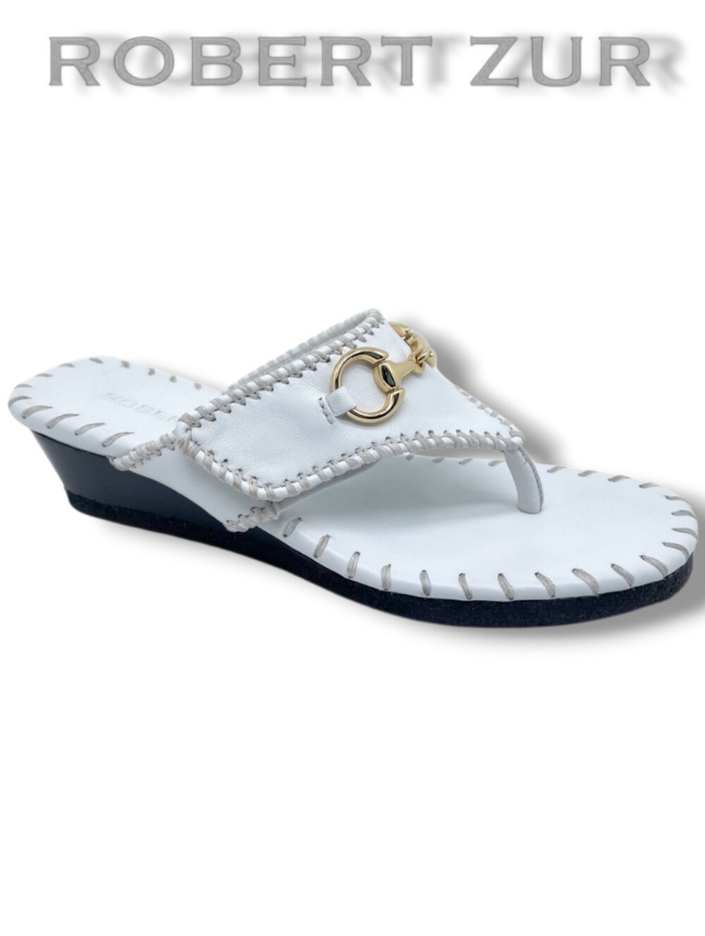 NWT Robert Zur Jee White Glove Leather Wedge Sandal Gold Ornament Size 11